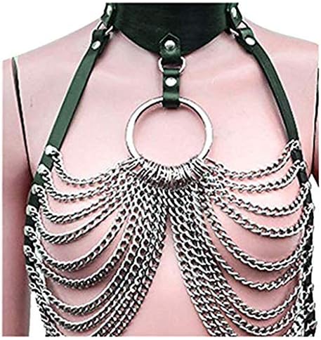 XINXINYU Women's Faux Leather Harness Punk Gothic Metal Chain Tassel Body Caged LockClothing Accessories …