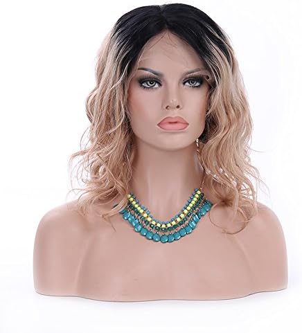 Oulaer 1B/14 Ombre Wavy Wig Lace Front Wig With Baby Hair Ash Blonde Wavy Glueless Full Lace Wigs Brazilian Virgin Human Hair Natural Wave Blonde Bob Wigs 14Inches