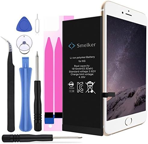Smeiker Battery for iPhone 6 (3.82V 1810mAh) Brand New 0 Cycle-With Complete Repair Tools Kit and Instructions [24-Month Warranty] (ip6G)