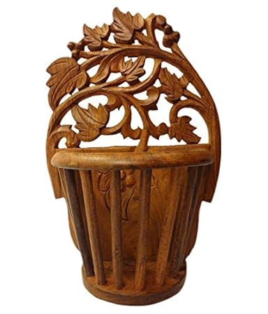Azeem ArtsSheesham Wood Hand Carved Wall Hanging Flower Vase