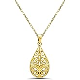 Hoops & Loops Sterling Silver Pear Shape Filigree Swirl Polished Necklace