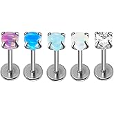 16G 20G Threadless Flat Back Opal CZ Labret Studs Earrings G23 Titanium Push In Tragus Helix Conch Cartilage Earrings Medusa Labret Lip Rings Piercing Jewelry For Women Men