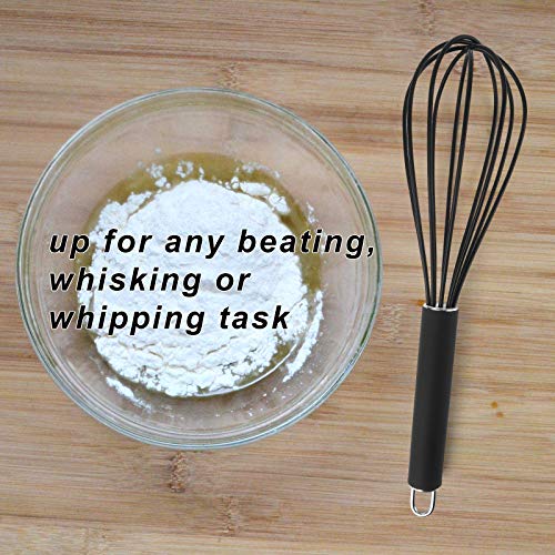 GorGin high temperature and easy to clean silicone whisk, stirrer, 10 inch, grip good grip design for Blending Whisking Beating Stirring Cooking Baking (1 Pack | black) - Thumbnail 3