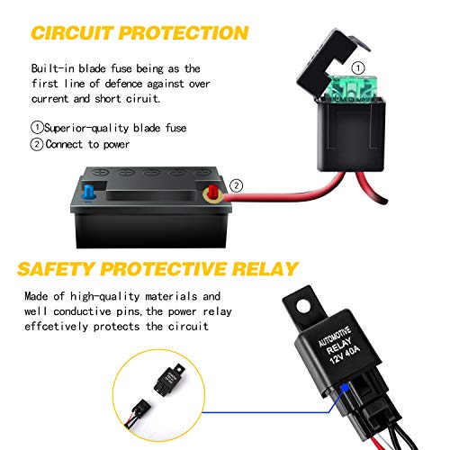 Zmoon LED Light Bar Wiring Harness, Off Road On Off 12V 40A with 3 Fuse Power Switch Relay for