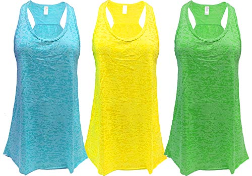 Epic MMA Gear Flowy Racerback Tank Top, Burnout Colors, Regular and Plus Sizes (XL, Blue/Green/Yellow)