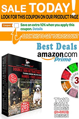 Pet Dreamland Hands Free Double Dog Leash - Two Small to Medium Dogs (up to 35lbs) | Running, Walking, Hiking | Waist Leashes for Dogs (Dark Grey & Pink)