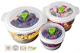 Collapsible Silicone Bowl Set with Vented Lid - 3 Piece. Ideal for Microwave or Oven Thawing/Reheating . Use for Lunches, Hiking, Camping and Salads - Excellent for Freezing and Daily Use