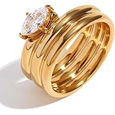 ADAJURI Marquise Promise Ring For Women | Gold Plated Stainless Steel Hypoallergenic Spiral Band Rings | Perfect For Engagement Cocktail Party Or Daily Wear Jewelry