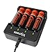 Wyness 4PCS Flat Top 18650 Rechargeable 3.7V 2500mAh Batteries with Fast Li-ion 18650 18500 14500 Battery Charger