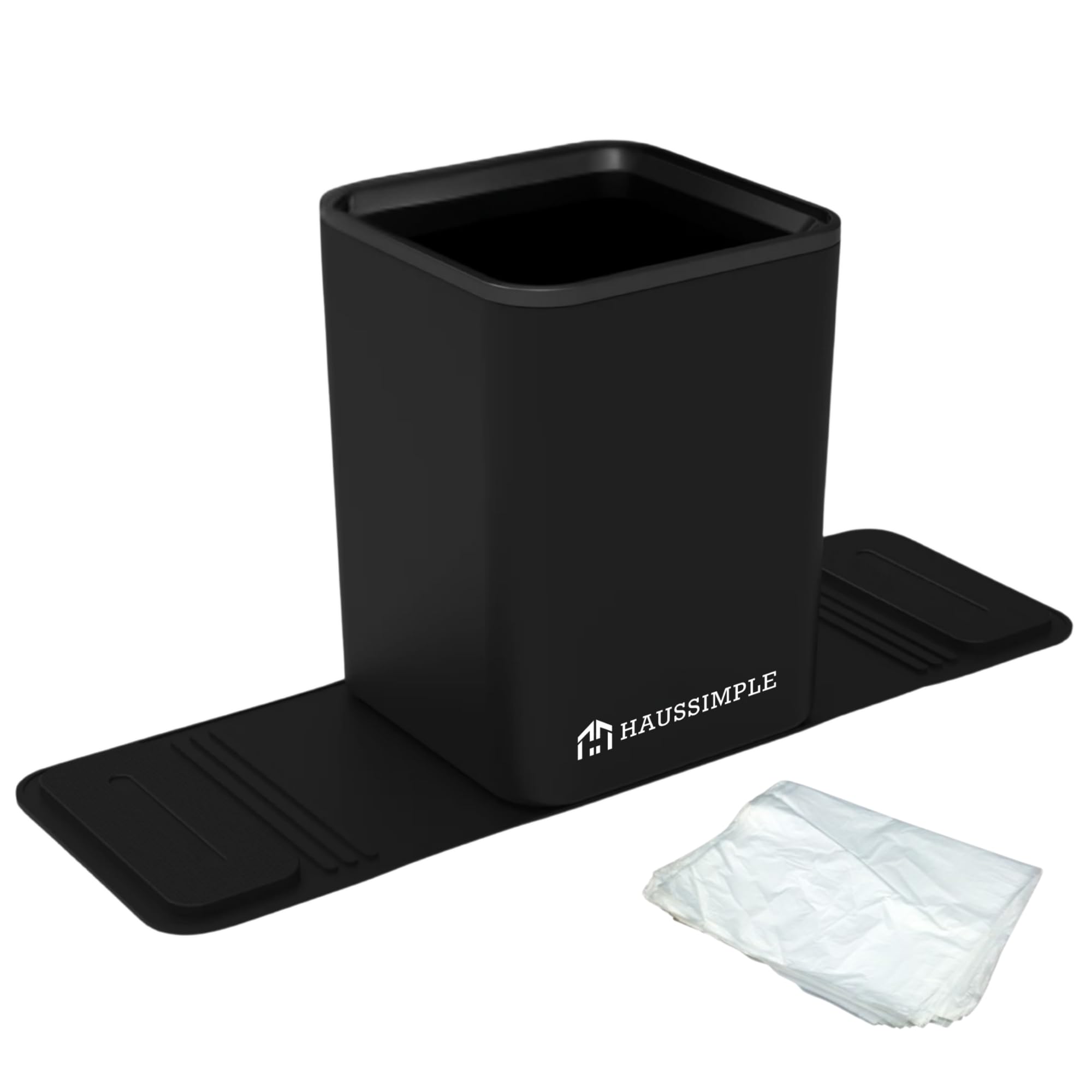 Photo 1 of HAUSSIMPLE Car Trash Can Leakproof Compact Garbage Bin w/Stability Flap, Anti-Slip Base, Portable Trash Holder for Cars, Trucks, SUVs, Minivans, Auto Organizer with Trash Bags (Black, Medium)