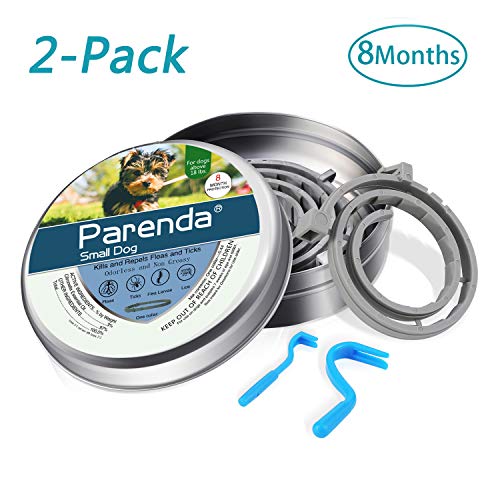Small Dog Flea and Tick Collar,8-Month Flea and Tick Treatment and Prevention for Dogs Under 18 lbs,100% Natural Ingredients, Waterproof,Include Tick Removal Tools (2 Pack)