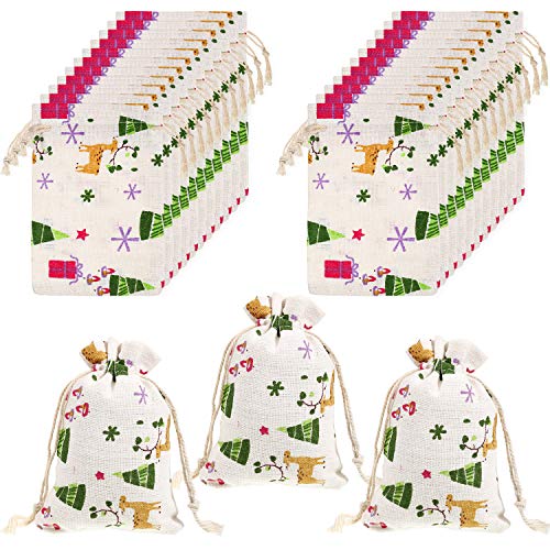 Frienda 20 Pieces Christmas Drawstring Gift Bags Cotton Christmas Bags Candy Wrapping Bag for Xmas Party Supplies