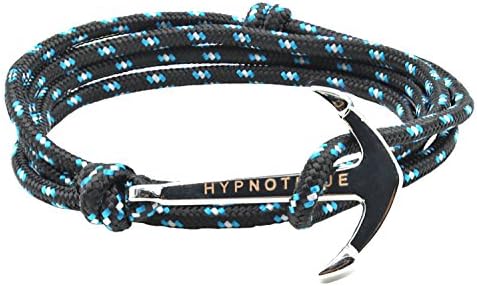 Unisex Anchor Sailor Nautical Charm with Nylon Paracord Rope Amulet Cuff Bracelet Jewelry (Black (Sliver-tone))