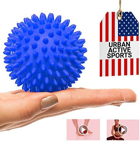 Massage Ball With Spikes For Plantar Fasciitis And Feet Back Hand Neck Glutes Pain + 17 Online Massage Video For Pain Relief And Relaxation (Blue)