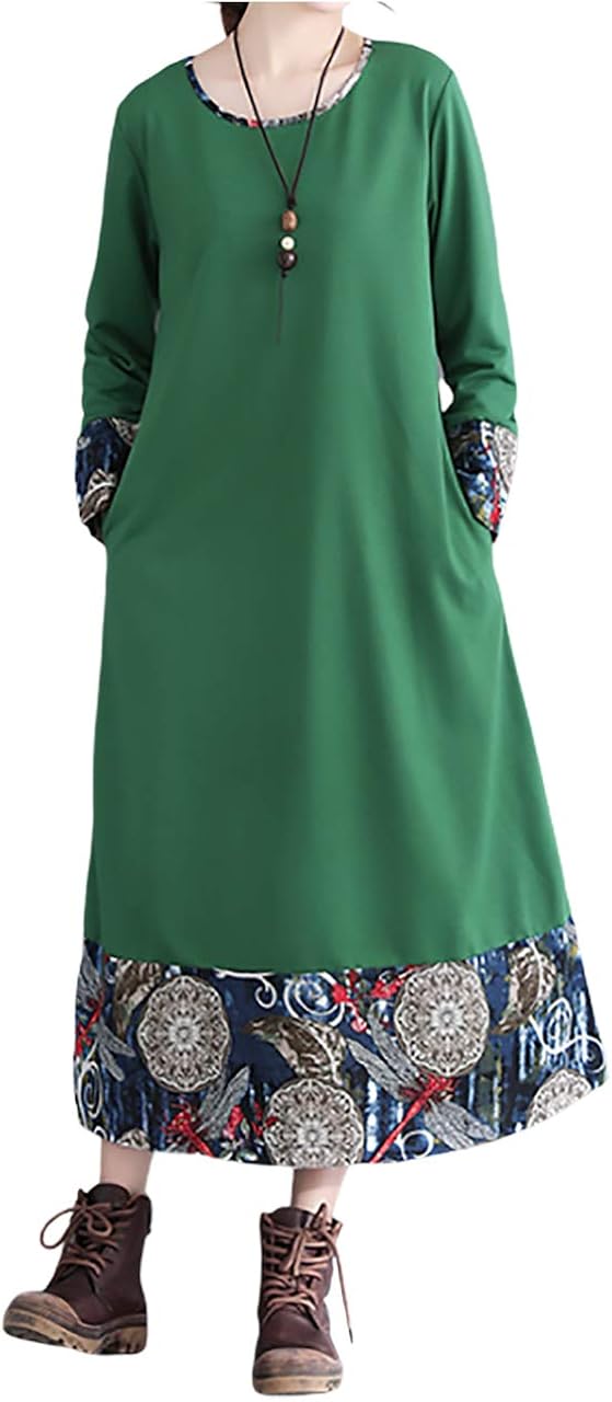 Amazon Co Jp エムエルーセ ゆったり 長袖 ロング ワンピース 森ガール バイカラー 春 秋 冬 レディース 服 ファッション小物