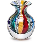 Ca D Oro Small Glass Vase Boho with Colored Canes Hand Blown Murano-Style Art Glass - Model Nº 3