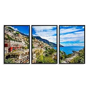 3 Piece Framed Canvas Wall Art for Living Room, Bedroom Italy City Landscape Canvas Prints for Modern Home Decoration Ready to Hang - 16"x24"x3 Panels
