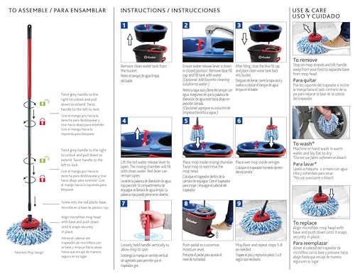 O-Cedar RinseClean Spin Mop & Bucket System + 2 Extra Mop Heads| Clean with Clean Water | Removes 99% of Bacteria