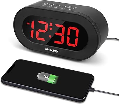 Amazon Com Reacher Small Led Digital Alarm Clock With Simple Operation Full Range Brightness Dimmer Usb Phone Charger Port Easy Snooze Adjustable Alarm Volume Outlet Powered For Bedrooms Bedside Black Electronics