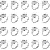 UNICRAFTALE 50pc Stainless Steel Pad Ring Bases Findings Adjustable Finger Ring Blank Flat Round Cabochon Setting Bezel Tray Size 7(17mm) Tray 12mm