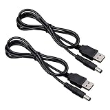 Onite 2pcs of 3.3ft 1m USB to DC 5.5x2.1mm Barrel Jack Center Pin Positive Power Cable Charger Cord for LED Strip, Monitor, Camera, Router, Electronic Toys Organorgan (Color: Black, Tamaño: 3.3ft)