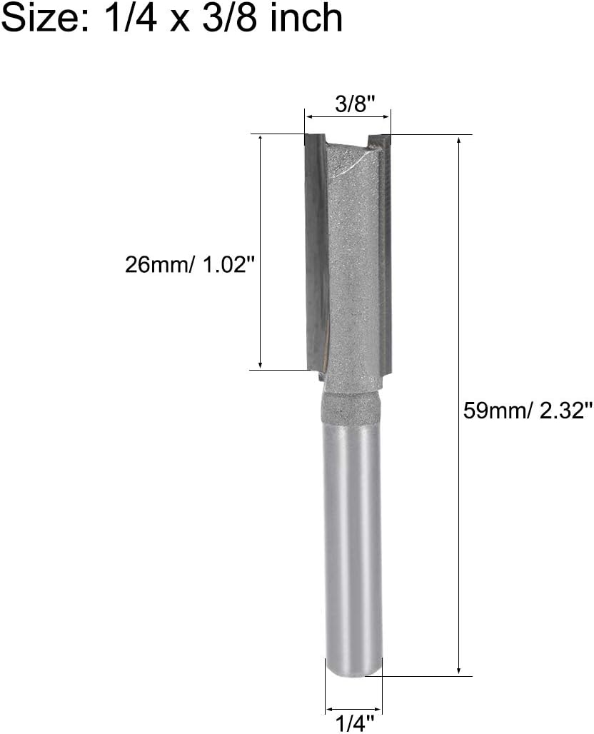 sourcing map Router Bit 1/4 inches Shank 3/8 inches Cutting Dia 2 Straight Flutes Carbide for Woodworking Carpentry Milling Cutter Tool 2 Pieces - Image 3