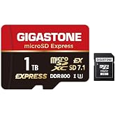 【Designed for Switch 2】 GIGASTONE 1TB microSD Express R/W 800/650MB/s SDXC Memory Card SD 2.0 3.0 5.0 7.1 UHS-I UHS-II, Action Camera Drone, V30 U3, SD Adapter 【5 Yrs Free Data Recovery】