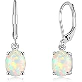 CiNily Oval Cut Opal Dangle Earrings for Women 14K Gold Plated Fire Opal Rhodium Plated Leverback Gemstone Drop Earrings Jewelry Mothers Day Gift for Her