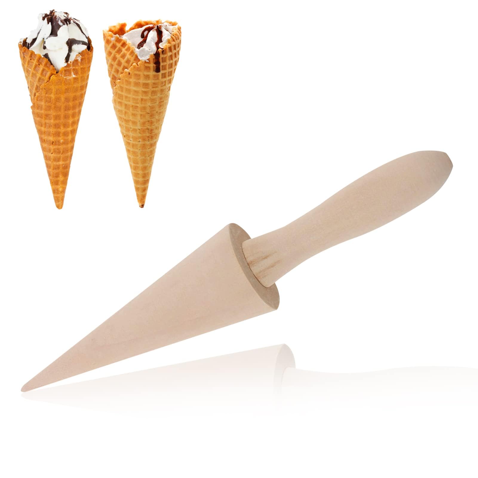 Waffle Cone Roller Ice Cream Cone Mould Wooden 9.1inch Ice Cream Roll Maker Waffle Conemaker Conemold Horn Pastry Roll Molds DIY Cooking Baking Tool