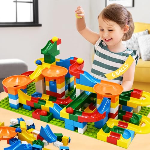 176Pcs Big Blocks for Kids 3-10 Years, Marble Run Toy Set, Building Bricks for Boys and Girls