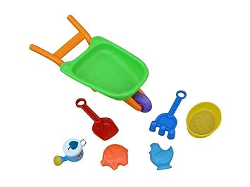 B35 7tlg. Set mit Schubkarre Sandspielzeug Sommer Sandkasten Strand Buddelkasten Förmchen