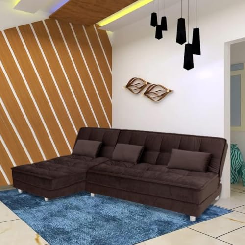 CASASTYLE Gaiety 5 Seater Fabric LHS L Shape Sofa Cum Bed Set (Brown)