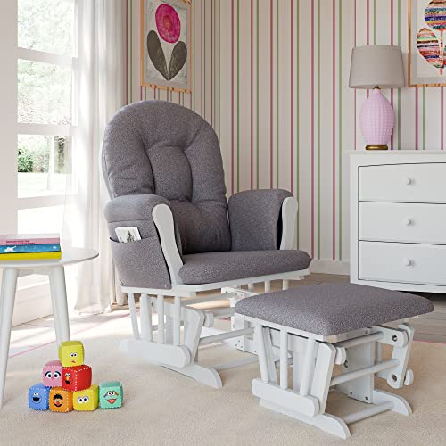 Storkcraft Premium Hoop Glider and Ottoman (White Base, Gray Swirl Cushion) Padded Cushions