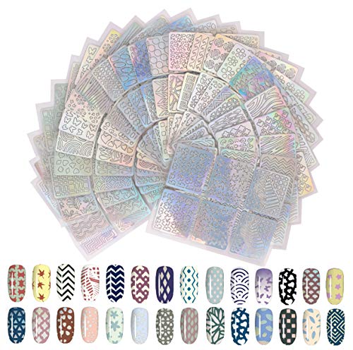 Yebeauty Nail Sticker, Nail Stencils Hollow Out Nail Art Sticker for Nail Decals, Nail Airbrush Stencils Accessories, 24 Sheets-144 Pieces, Pack of 6 - Thumbnail 6