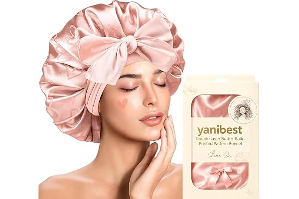 YANIBEST Soft Satin Bonnet for Sleeping Women Double Layer Hair Bonnet | Printed Pattern, Silk Feeling Bonnet with Tie Band f