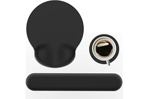 G JGOO Ergonomic Mouse Pad with Wrist Rest and Keyboard Wrist Rest, 3 in 1 Mousepad Set with Non-Slip PU Base for Computer Home Office Decor, Easy Typing & Pain Relief Mouse Pad Wrist Support, Black