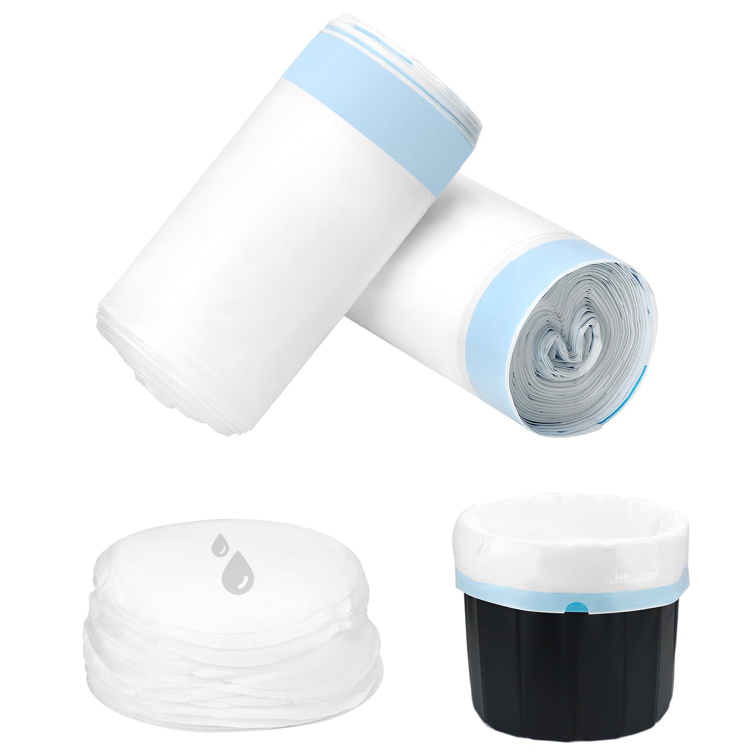 QWORK® 40PCS Disposable Commode Liner Bags, Commode Liners with Absorbent Pad, Portable Toilet Bags, Disposable Waste Bags for Commode Chair