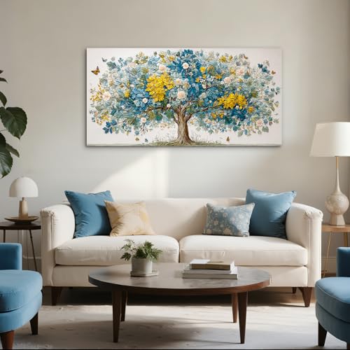 SERIMINO Modern Living Room Decoration Paintings, Large Decorative Canvases, Colourful Decorative Sheets Tree of Life, Flower Paintings Artistic Hallways, Bedrooms, Dining Room, 73 x 146 cm