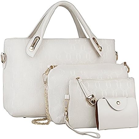 Vincico White Handbags for Women Shoulder Bags Tote Purse Ladies Bag 4 Piece Set Faux Leather