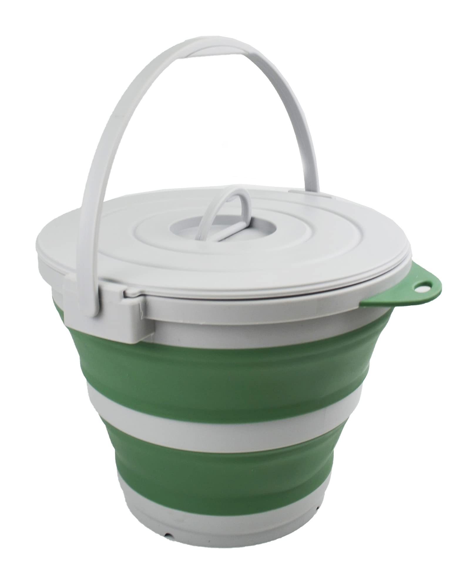 SAMMART 10L Collapsible Fishing Bucket with Locking Lid - Foldable Round Tub - Portable Plastic Water Pail - Space Saving Outdoor Waterpot (Grey/Dark Sea Green)