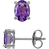 Silvershake 7X5mm Oval Shape Birthstone Gemstone White Gold Plated or Yellow Gold Plated 925 Sterling Silver Business Attire Stud Earrings Jewelry for Women