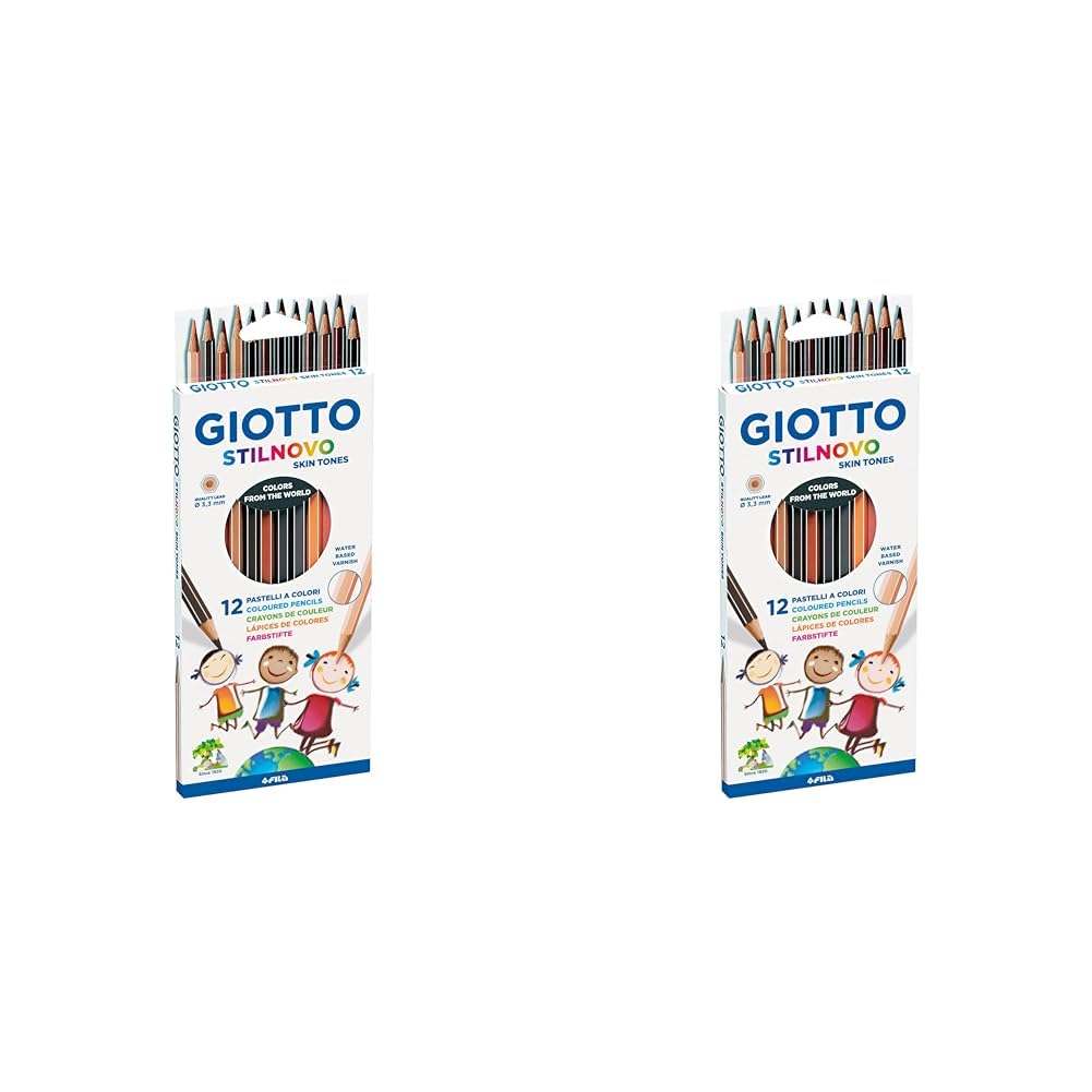 GIOTTO Stilnovo Skin Tones Coloured Pencils Crayons, Hexagonal Shape, Lead 3.3mm, 12 Assorted Tones, Ideal for Children and Schools (Pack of 2)