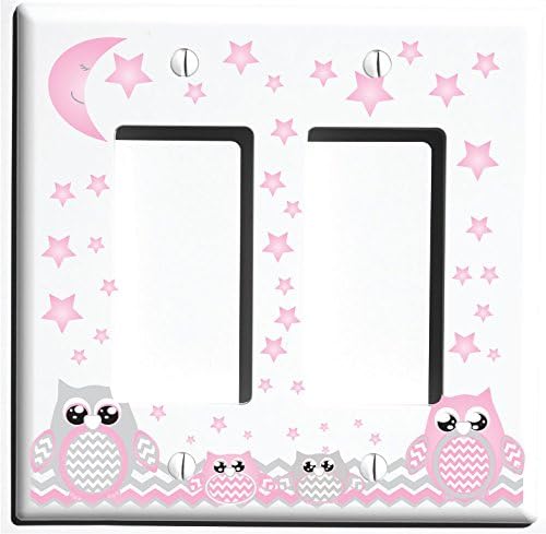 Double Rocker Grey and Pink Owl Light Switch Plate Covers and Outlet Covers/Owl Nursery Decor (Double Rocker Owl)