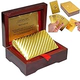 LLF 24K Gold Foil Poker Playing Cards With Mahogany Wooden Box