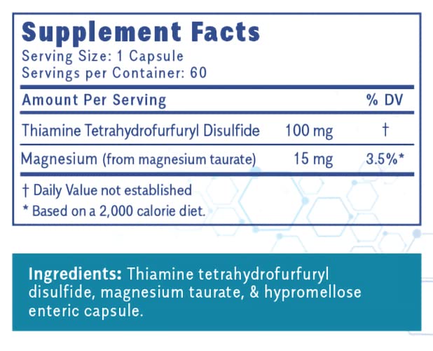 Thiamax Vitamin B1 (Thiamine TTFD) Capsules, No Fillers or Flow Agents