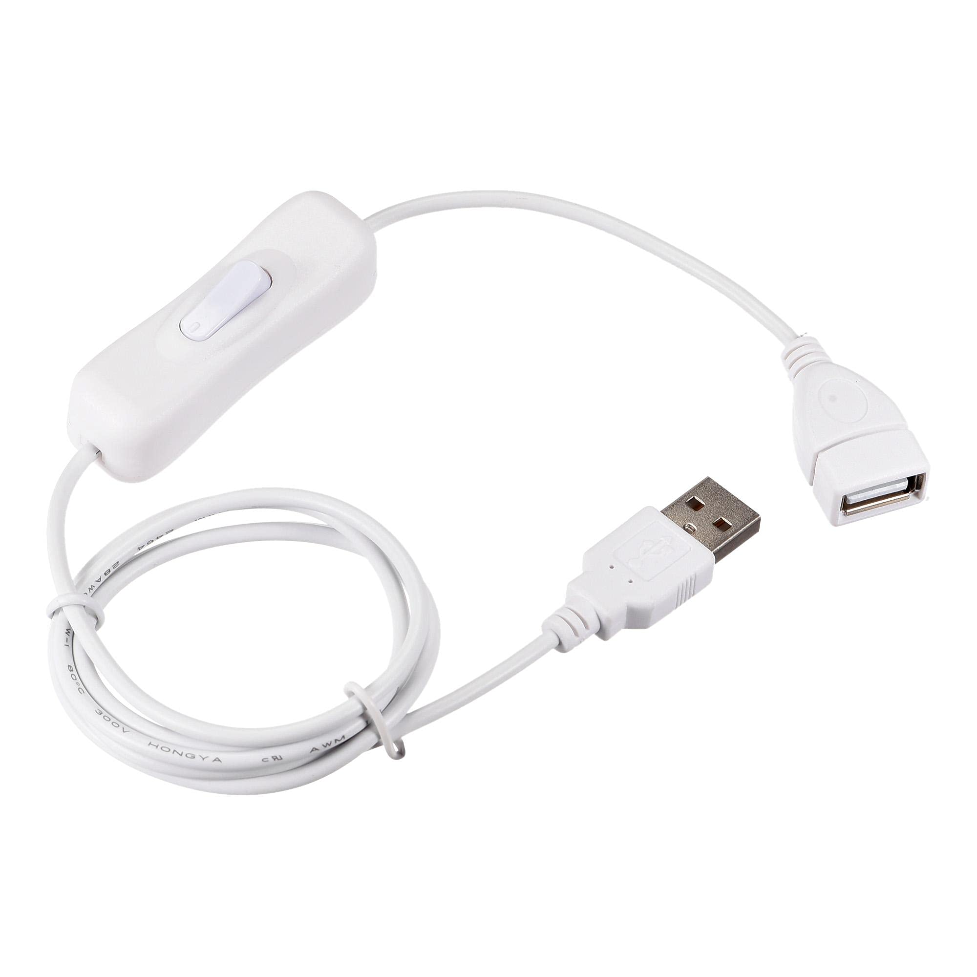 sourcing map USB Cable with ON/Off Switch, USB Male to Female Extension Cord 1M White, for LED Desk Lamp LED Strip
