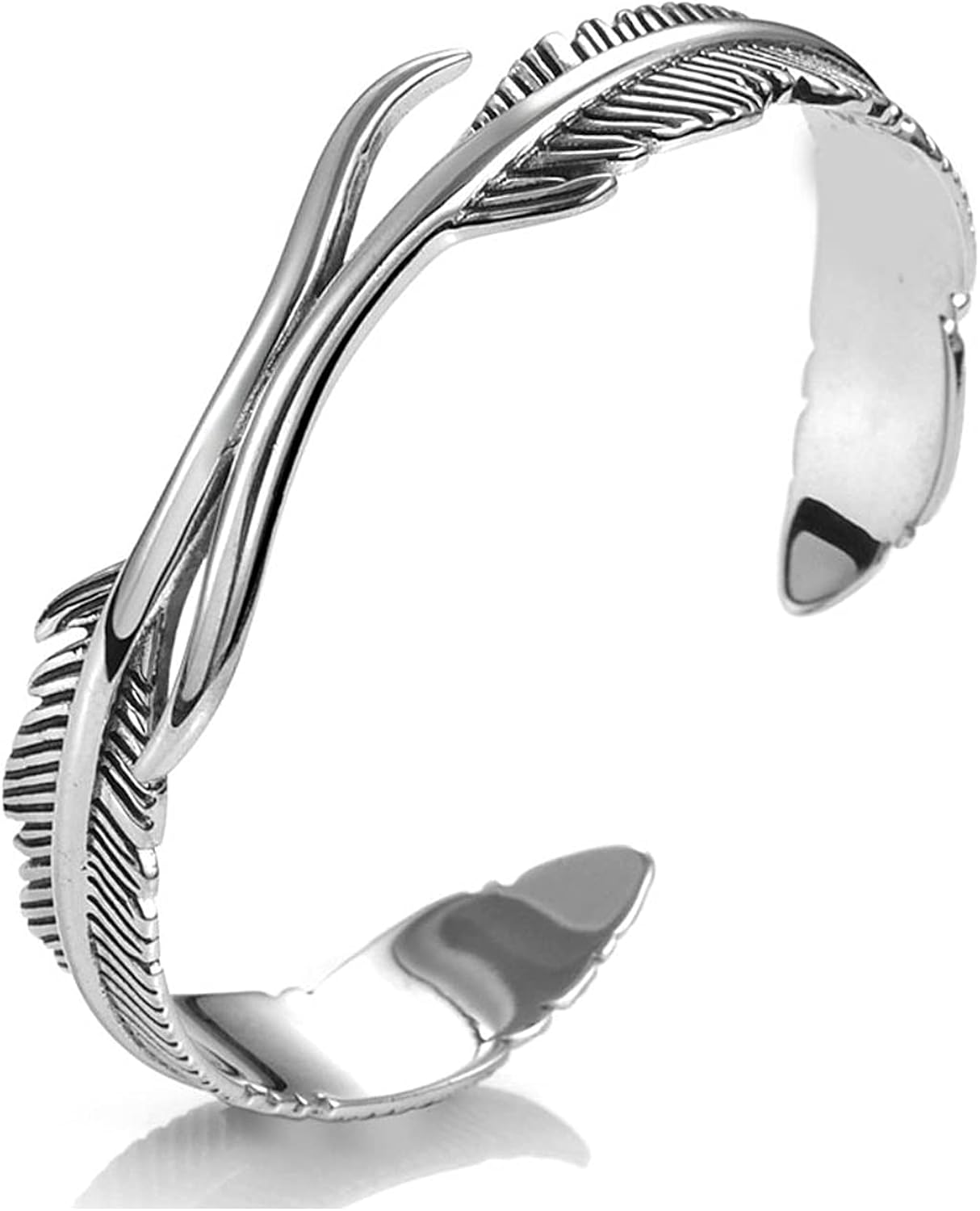 Hope Silver Feather Bracelet,Angel Wing Bracelet,Open Cuff Bracelets