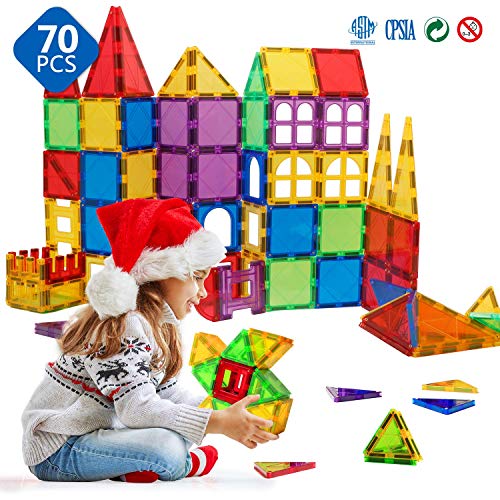 Magblock QSA-09 Magnetic Building Blocks Preschool Magnet Set Magnetic Stem Toys 70 Piece, Multicolor