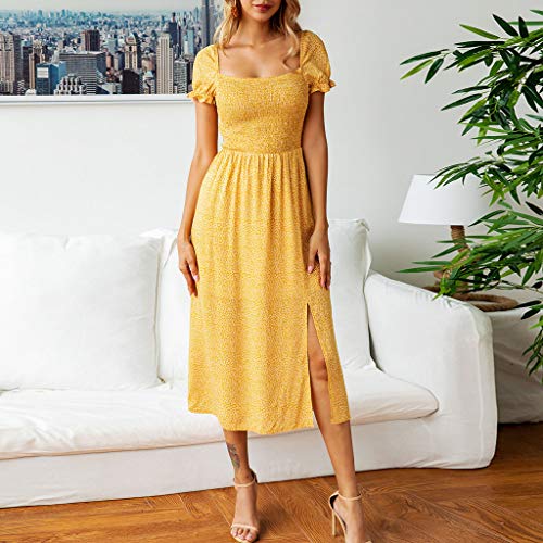 Witspace Women Summer Printing Ruffles Short Sleeve Dress Evening Party Dress