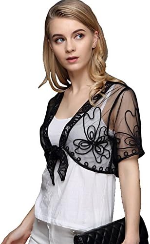 JJT Womens Open Front Loose Shrug Casual Lightweight Short Lace Jacquard Bolero Shrug/Floral Crochet Women